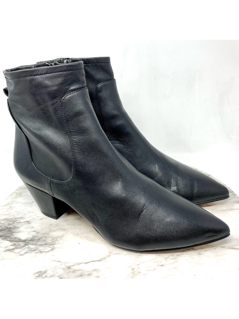 Sam Edelman Karlee Pointed Toe Black Leather Ankle Boots 12 Minimalist Edgy Moto